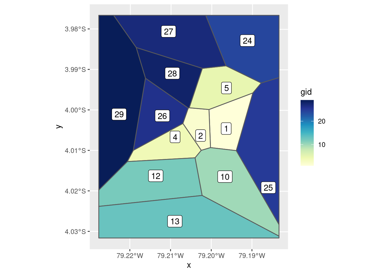 Diagrama de voronoi con dismo y ggplot2
