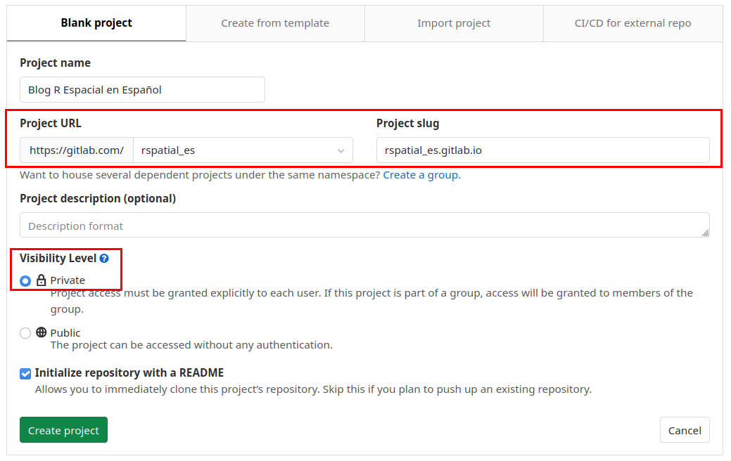 Crear nuevo proyecto en GitLab